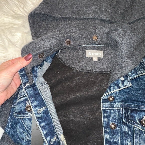 Tractr wool-blend Jean jacket hoodie- oversized hood - Picture 6 of 8